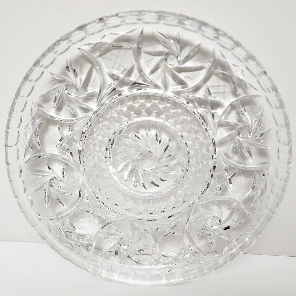 Antique Bohemian Czech Pinwheel Design Cut Crystal Decorative Luncheon 6" Plate - Picture 8 of 15